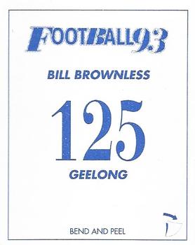 1993 Select AFL Stickers #125 Bill Brownless Back